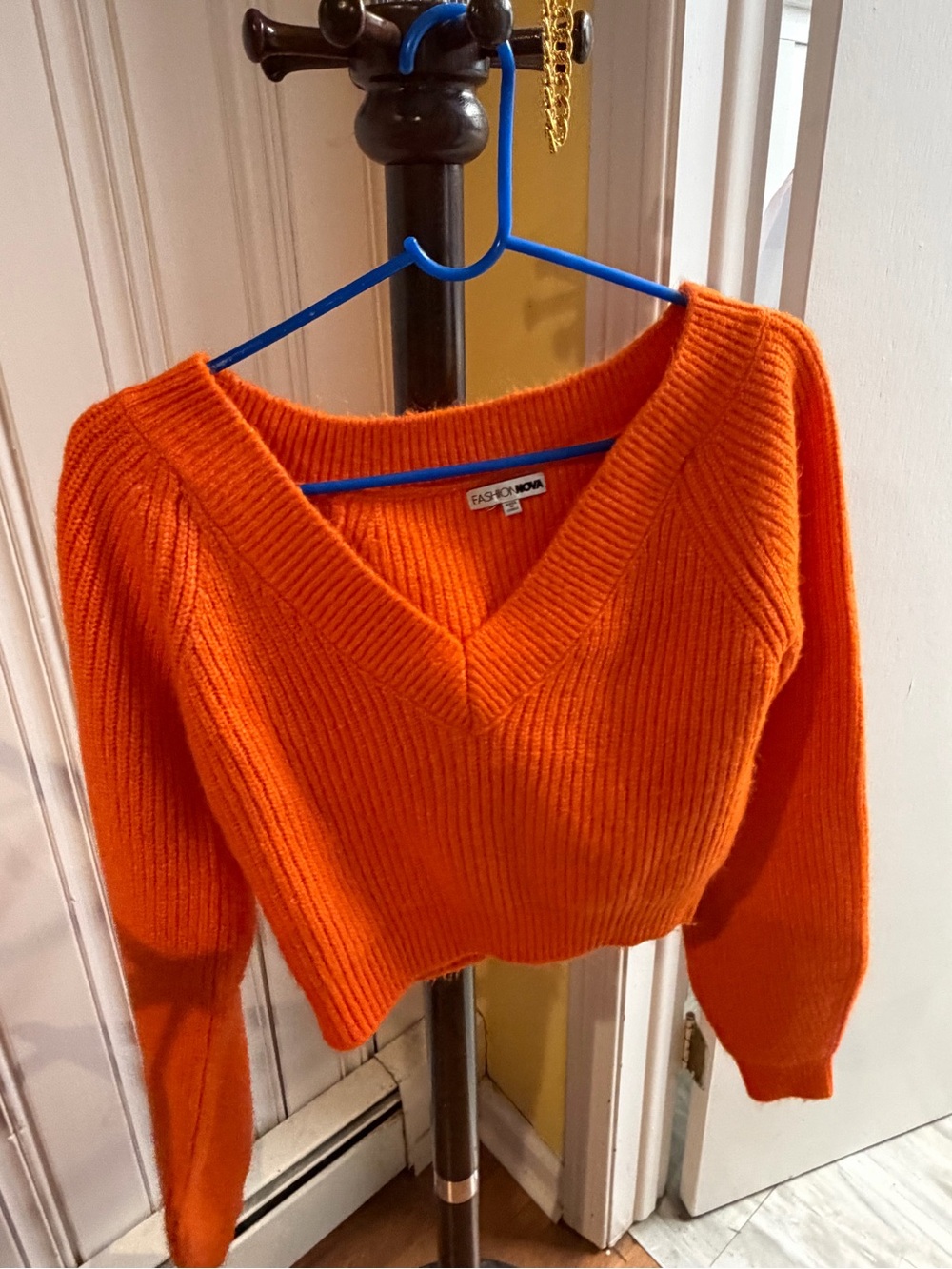 Fashion Nova Bright Orange V-Neck Ribbed Sweater
